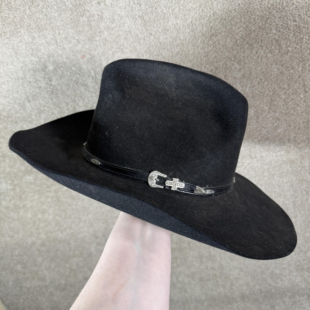 Vtg Resistol Cowboy Hat Mens One Size Black Felt‎ Wide Brim Western Ranch Rodeo